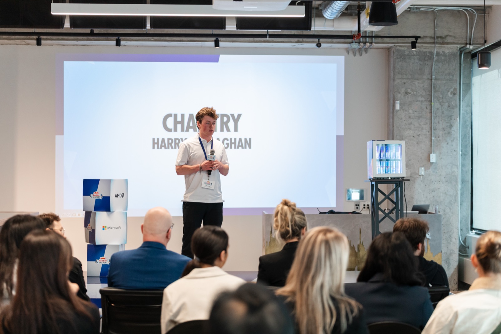 Chantry's founder presenting at the Red Bull Basement Canadian National Final